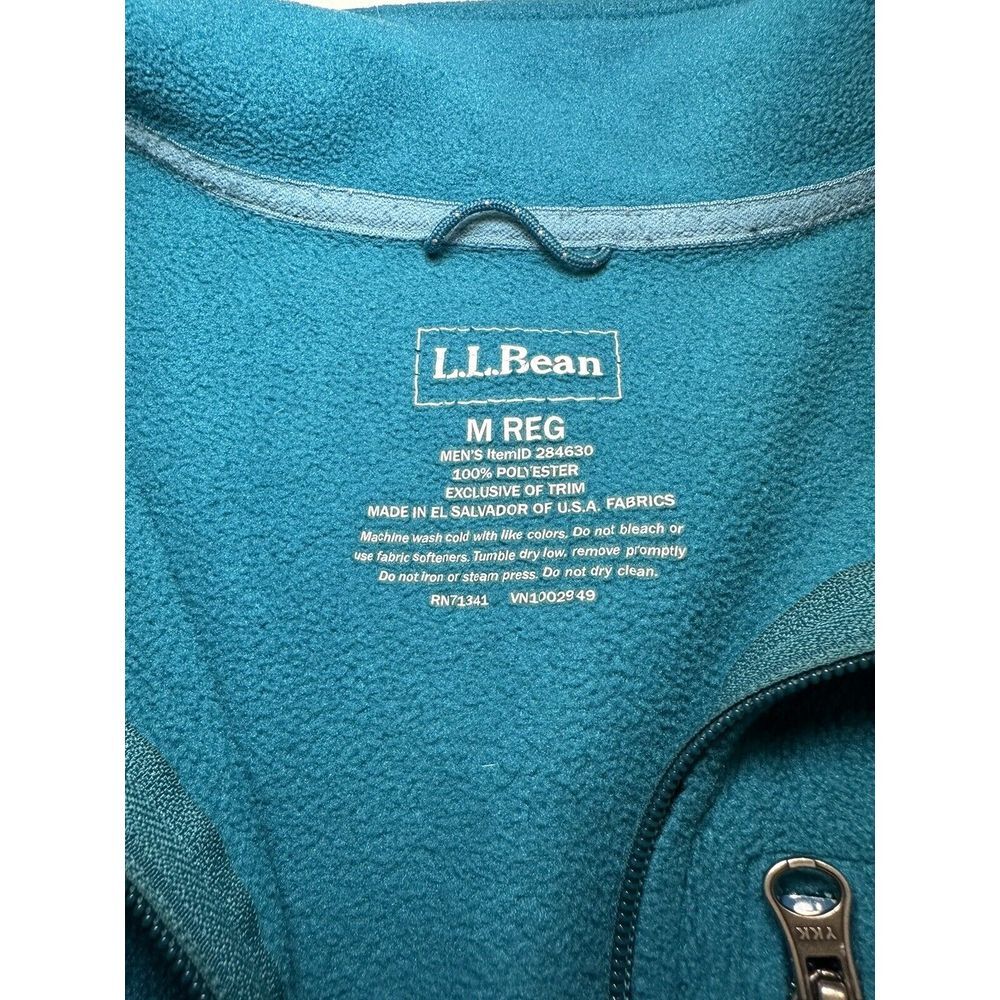VINTAGE LL Bean Men's Zip Up Pockets Fleece Jacket Turquoise Size M Reg - Picture 7 of 8